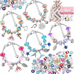 Kids Rainbow Bead Bracelet Kit with Silver Charms - Multicolor